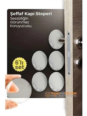 Uravas Store 6'lı Kristal Koruma  Şeffaf Kapı Stoperi Tampon Seti | Duvar & Mobilya Çarpma Önleyici