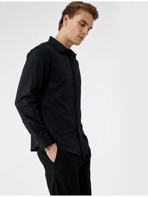 Koton Slim Fit Yarım Italyan Yaka Uzun Kollu Gömlek
