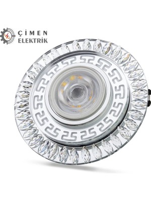 Pazarcan Noas YL65 1757 Flora LED Çerçeveli 4000K + Yuvarlak Kristal Cam Spot Kasa - Priz Anahtar Iç
