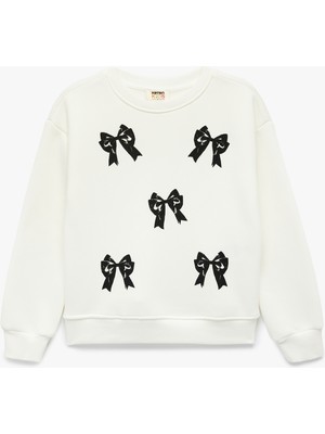 Koton Bisiklet Yaka Fiyonk Detaylı Uzun Kollu Şardonlu Sweatshirt