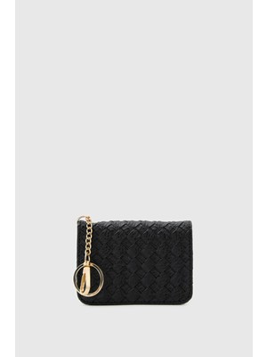 Shule Bags Wowen Örgü Deri Charm Kartlık Siyah