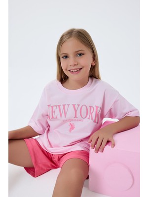 U.S. Polo Assn. U.S. Polo Assn Kız Çocuk  2 li Şort T-şhirt Takım Koyu Pembe
