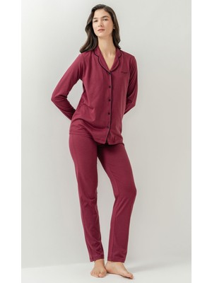 Pierre Cardin  Bordo Kadın Gömlek Pijama Takımı