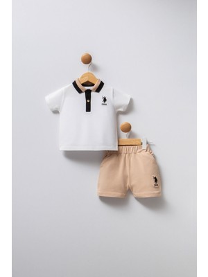 U.S. Polo Assn. Erkek Bebek Krem Takım Kısa Kol Ceket Yaka 2 Parça Set