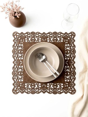 Ergüven Home Kahverengi Süet Kumaş Kare Amerikan Servis Takımı Supla 6'Lı 35 x 35 cm