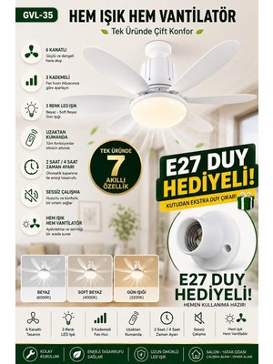 Goes Tavan Vantilatörlü LED DUY HEDİYELİ Ampul, Kumandalı, Renkli
