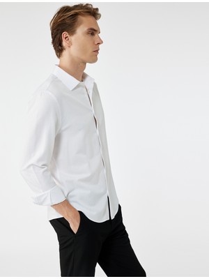 Koton Slim Fit Yarım Italyan Yaka Uzun Kollu Gömlek