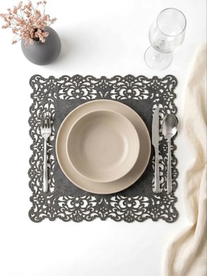 Ergüven Home Koyu Gri Süet Kumaş Kare Amerikan Servis Takımı Supla 6'Lı 35 x 35 cm