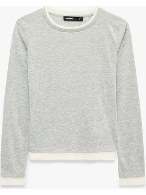 Koton Slim Fit Renk Kontrastlı Katmanlı Uzun Kollu Bisiklet Yaka Tişört