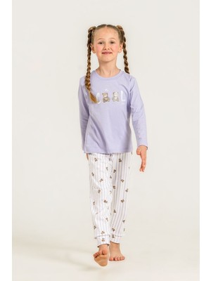 Rolypoly Kız Çocuk Cool Bear Mor Uzun Kol Pijama Takım RP3912-C-V2 RP3912-C-V2