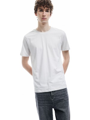 Koton Pamuklu Kısa Kollu Bisiklet Yaka Slim Fit Erkek Basic Tişört
