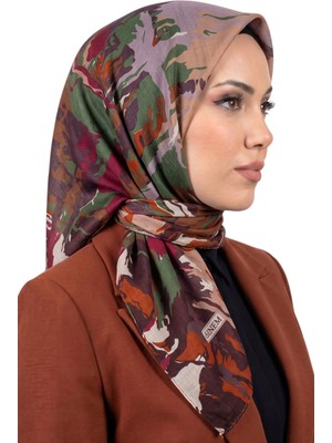 Hadiora Kadın Kahve Yeşil Modern Desenli Dikişli Yazma
