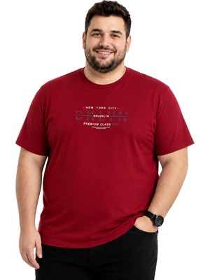 Battal Moda Erkek Büyük Beden Bordo Bisiklet Yaka Kısa Kollu Brooklyn Tişört 3xl-4xl-5xl-6xl