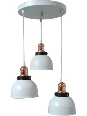 Rsylight Rys Retro Metal Beyaz 3 Lü Bakır Duylu Dekoratif Rustik Sarkıt Avize Çap:30 cm