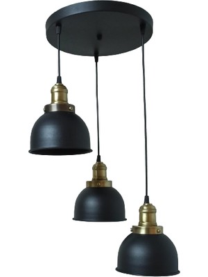 Rsylight Rys Retro Metal Siyah 3 Lü Eskitme Duylu Dekoratif Rustik Sarkıt Avize Çap:30 cm