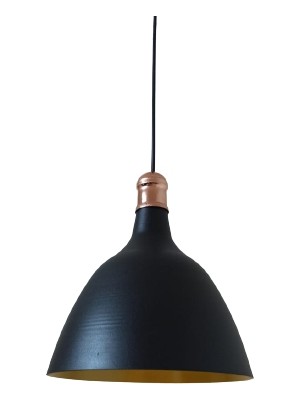 Rsylight Rys Retro Metal Dekoratif Siyah Içi Gold Bakır Duylu Tekli Sarkıt Avize Çap:28 cm