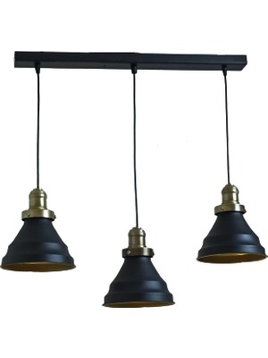 Rsylight Rys Retro Metal Siyah 3 Lü Masa Üstü Sıralı Dekoratif Rustik Sarkıt Avize Genişlik 60 cm