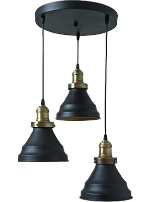 Rsylight Rys Retro Metal Siyah 3 Lü Dekoratif Rustik Sarkıt Avize Çap:30 cm