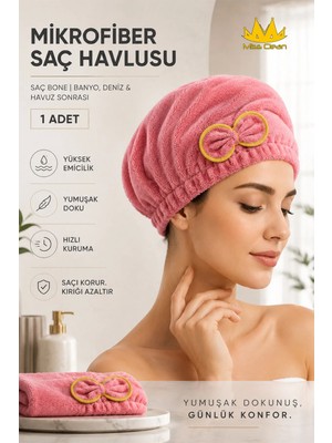 Missclean ( 1 Adet ) Mikrofiber Saç Havlusu, Saç Bonesi, Banyo Deniz ve Havuz Sonrası