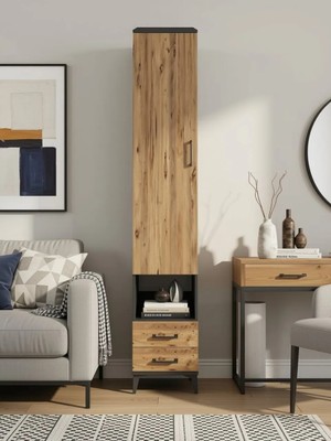 Dienni Hyperion Çok Amaçlı Dolap 6 Raflı 2 Çekmeceli Tek Kapaklı 44X44X243 Antrasit-Çam
