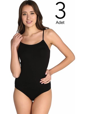 Tutku Kadın Siyah 3'lü Paket İp Askılı Likralı Kancalı Çıtçıtlı Body