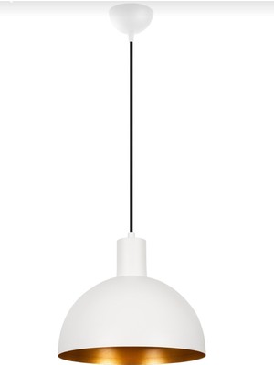 Rsylight Retro Metal Beyaz Içi Gold Dekoratif Kafe Mutfak Rustik Tekli Sarkıt Avize Çap:30 cm