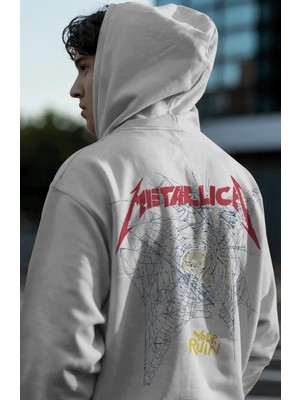 Sevbano Metallica Rock Metal Müzik Grubu Sırt Baskılı Unisex Oversize Premium Hoodie
