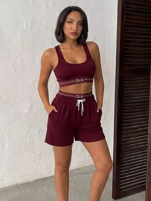 Ola Modal Kumaş Şort ve Büstiyer Spor Takımı | Yüksek Bel Şortlu Takım
