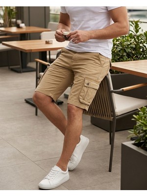 Cazador 6016 Erkek Modern Fit Kargo Bermuda Şort Çok Cepli Yazlık