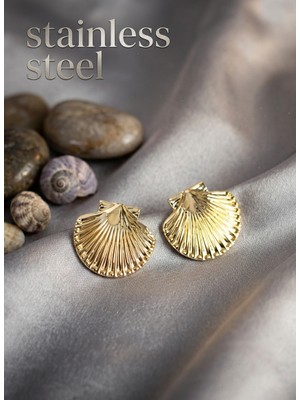 Stainless Steel Gold Renk Pirinç Deniz Kabuğu Model Küpe