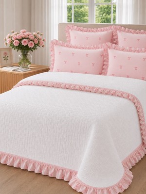 Uçkan Home %100 Pamuk Çift Kişilik Fırfırlı Pike Seti