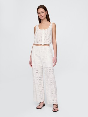 Kadın Beyaz Mid Rise Wide-Leg Pantolon