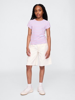 Gap Kız Çocuk Kırık Beyaz Mid Rise Longline Denim Şort