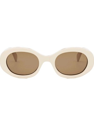 Celine CL40194U 24E Kadın Güneş Gözlüğü - Oval Form Ivory Beyaz Kemik Çerçeveli Kahverengi Camlı