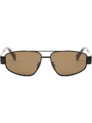 Celine CL40281U 01E Unisex Güneş Gözlüğü - Pilot Çift Köprü Form Siyah Metal Çerçeveli Kahverengi Camlı