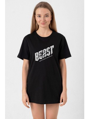 Mr Beast Make The World Siyah Kadın Oversize Tshirt