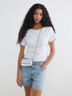 Lc Waikiki Yeni Sezon Bisiklet Yaka Kadın Crop Tişört