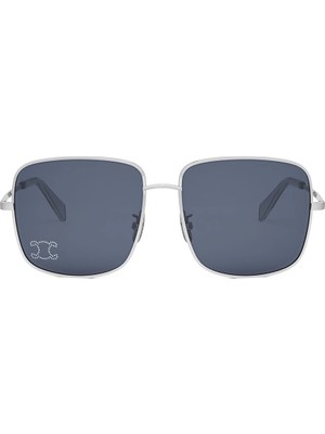 Celine CL40284U 16V Kadın Güneş Gözlüğü - Oversize Kare Form Gümüş Metal ve Kemik Çerçeveli Mavi Camlı