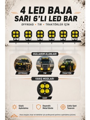 C9 4 LED Baja Sarı 6'lı LED Bar