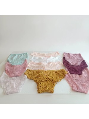 Bonbon Kadın Full Dantel 10'lu Paket Karışık Renk Brif Brezilyan Slip Külot BB2537