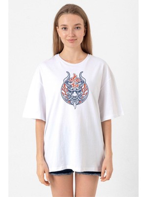 One Piece Anime Yamato Mask Beyaz Kadın Oversize Tshirt