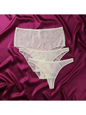 Bonbon Kadın 3 Lü Dantelli Yüksek Bel Külot Slip ve String  Set BB2149