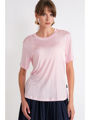 Societa Pembe Nakış Detaylı Bisiklet Yaka Kısa Kollu T-Shirt 19943