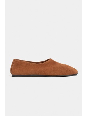 Nişantaşı Shoes Lizoy Taba Hakiki Deri Düz Taban Kadın Babet