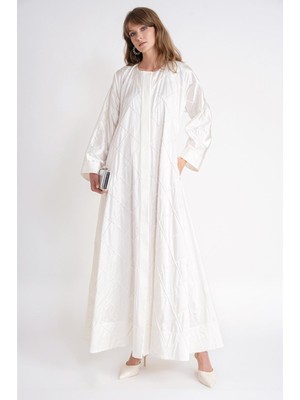 Societa Ekru Dikiş Detaylı Abaya 94753