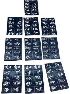 Çiçekli 10X14CM Tüp Kına Desen Çıkartma Şablonu 12 Parça (4887)