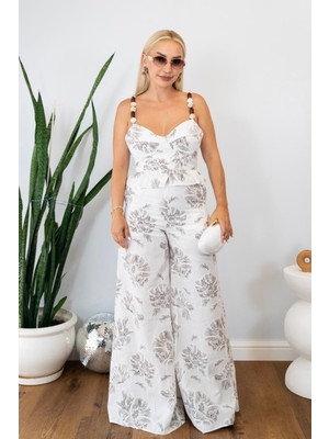 Muna Boutique Kalp Yaka Bustiyerli Keten Pantolon Takım