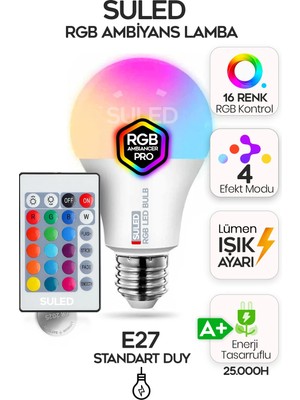 Suled Rgb Led Lamba Kumandalı Ambiyans Aydınlatma 2000 Lümen Tasarruflu Renk Değiştiren Led Işık