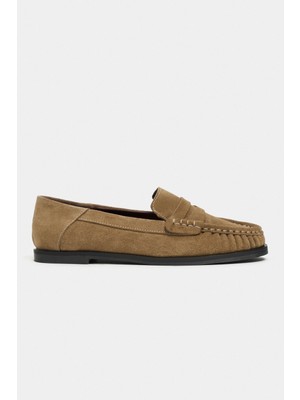 Nişantaşı Shoes Rita Rome Bej Süet Kadın Loafer Ayakkabı