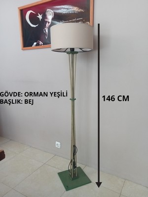 Balsa Dekor Ahşap Lambader-Ahşap Ayaklı Köşe Lambası-Orman Yeşili- Bej Başlık